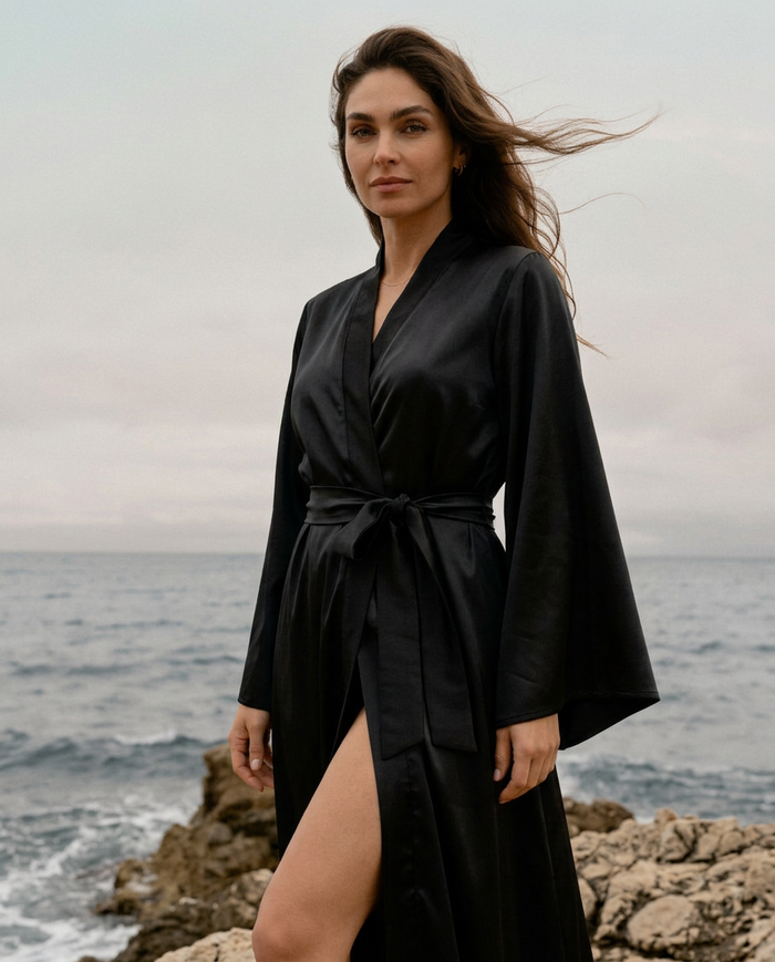 Peignoir kimono femme en satin long