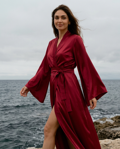 Peignoir kimono femme en satin long