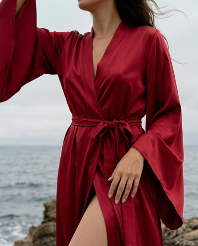 Peignoir kimono femme en satin long
