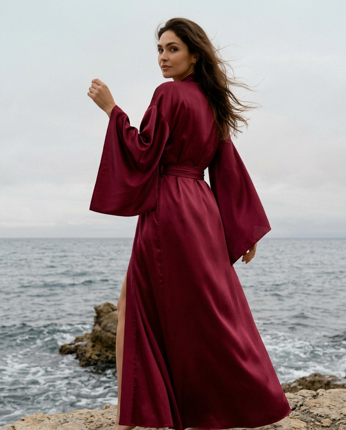Peignoir kimono femme en satin long
